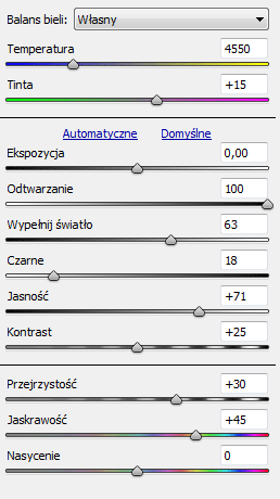 Ustawienia zmiany pliku RAW
