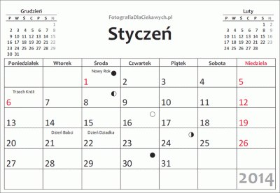 Kalendarz 2014 - 12 miesięcy - na całą stronę poziomy