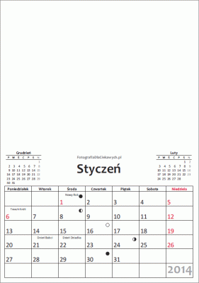 Kalendarz 2014 do pobrania - układ pionowy - 12 miesięcy