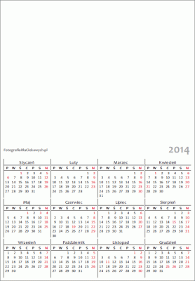 Kalendarz 2014 do pobrania - układ pionowy - 1 rok