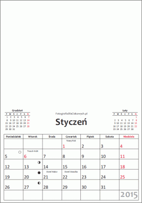 Kalendarz 2015 do pobrania - układ miesięczny