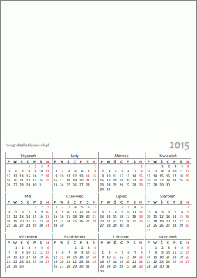 Kalendarz 2015 do pobrania - układ roczny