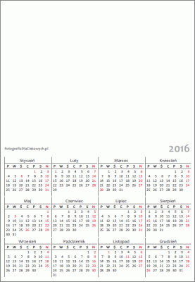 Kalendarz 2016 - roczny