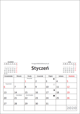 Kalendarz 2020 do wydrukowania - miesiące i święta