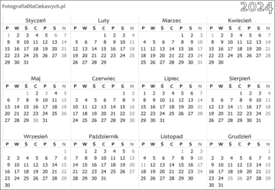 Kalendarz 2023 do druku - pdf - roczny, poziomy. Wersja czarno-biała.