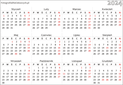 Kalendarz 2023 do druku - pdf - roczny, poziomy. Kolor.