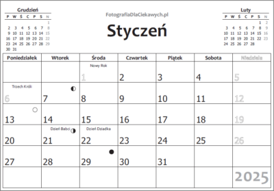 Kalendarz 2025 ze świętami do druku plik -kalendarium miesięczne